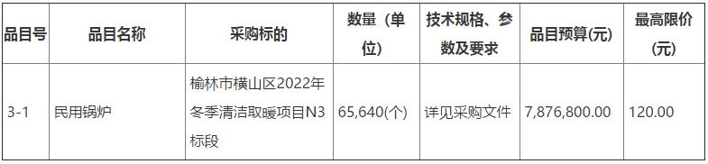 榆林市橫山區(qū)2022年冬季清潔取暖民用鍋爐197584(個)項目3