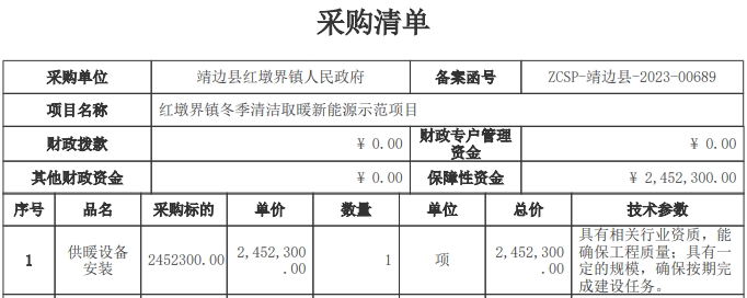 靖邊縣紅墩界鎮(zhèn)冬季清潔取暖新能源示范采購(gòu)項(xiàng)目招標(biāo)公告